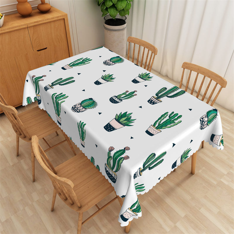 Lofaris Green Cactus Patterns White Rectangle Tablecloth