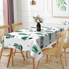 Lofaris Green Cactus Patterns White Rectangle Tablecloth