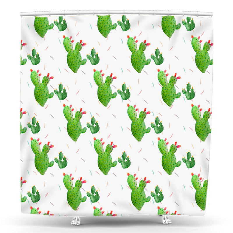 Lofaris Green Cactus Ribbons Step And Repeat Shower Curtain