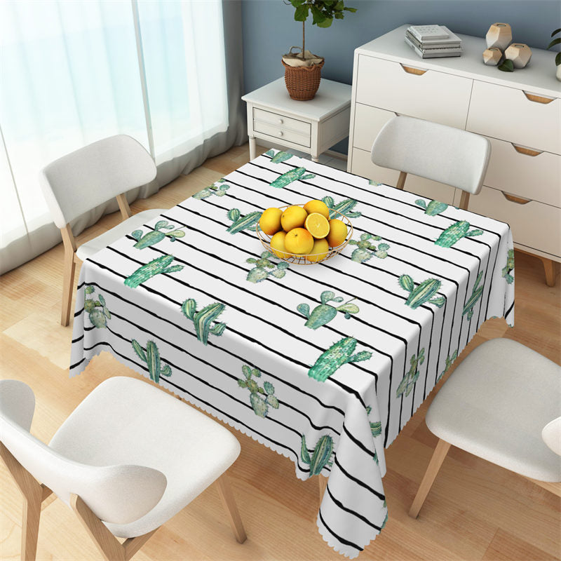 Lofaris Green Cacuts Black White Stripes Square Tablecloth