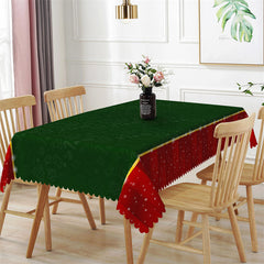 Lofaris Green Christmas Pattern Red Edge Kitchen Tablecloth