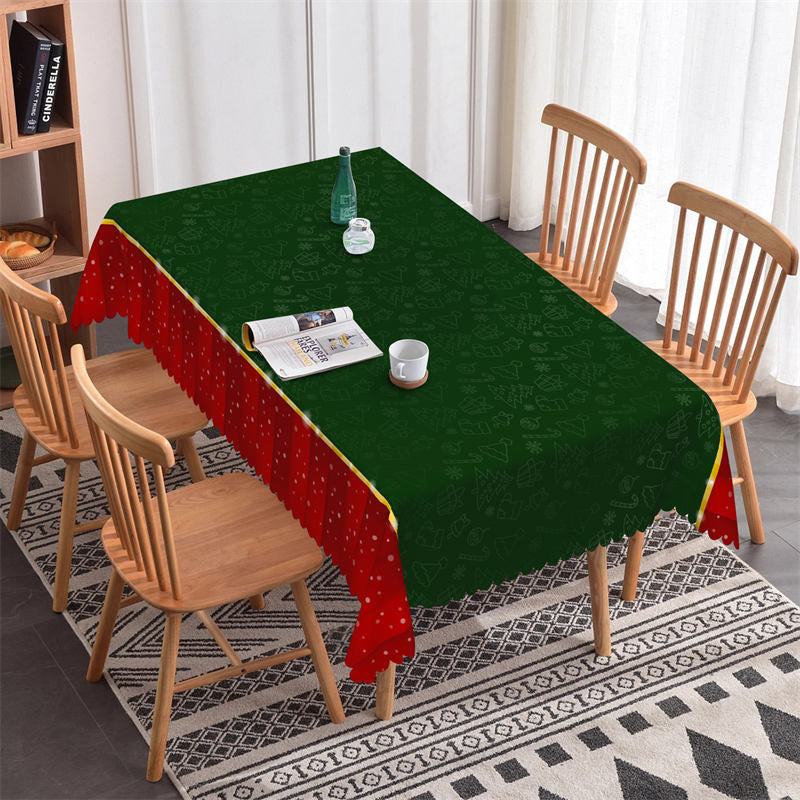 Lofaris Green Christmas Pattern Red Edge Kitchen Tablecloth