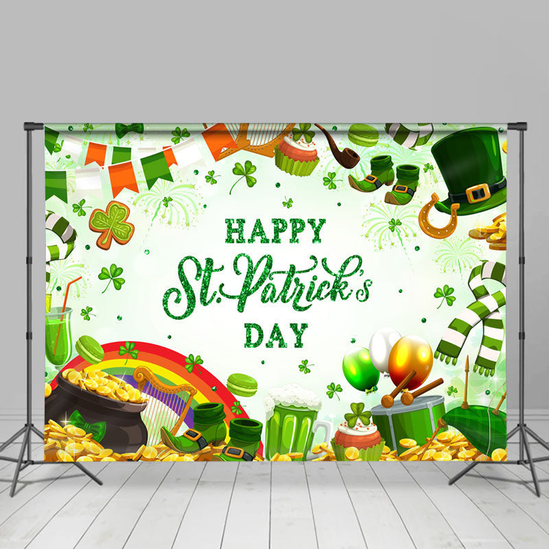 Lofaris Green Clover Sparkle Gold Stpatricks Day Backdrop