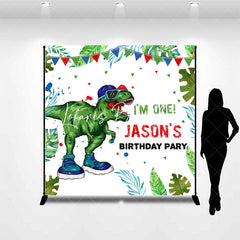 Lofaris Green Dinosaur Custom Name Birthday Party Backdrop