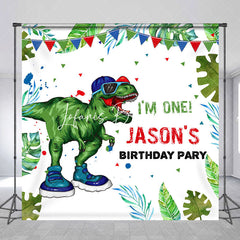 Lofaris Green Dinosaur Custom Name Birthday Party Backdrop