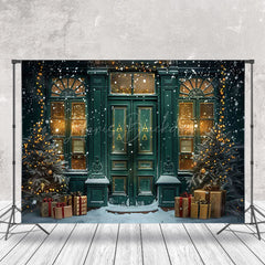 Lofaris Green Door Tree Gift Winter Snowy Christmas Backdrop