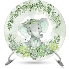 Lofaris Green Elephant Floral Round Baby Shower Backdrop