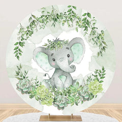 Lofaris Green Elephant Floral Round Baby Shower Backdrop