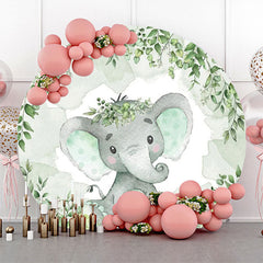 Lofaris Green Elephant Floral Round Baby Shower Backdrop