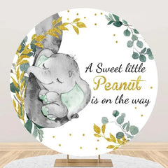 Lofaris Green Elephant Gold Leaf Round Baby Shower Backdrop