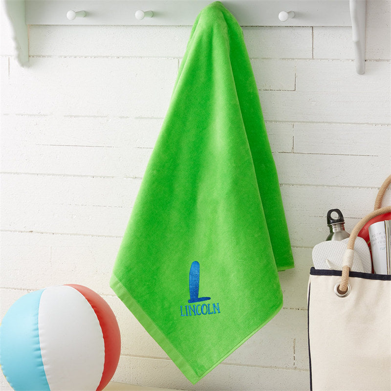 Lofaris Green Embroidered Ombre Initial Beach Towel