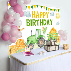 Lofaris Green Farm Truck Happy Birthday Backdrop for Boy