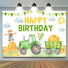 Lofaris Green Farm Truck Happy Birthday Backdrop for Boy