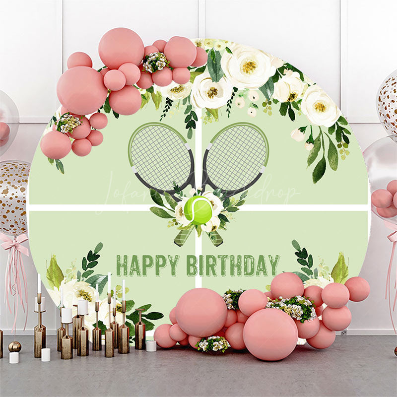 Lofaris Green Floral Spring Tennis Round Birthday Backdrop