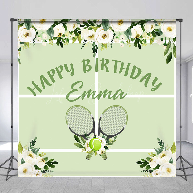 Lofaris Green Floral Tennis Sport Custom Birthday Backdrop