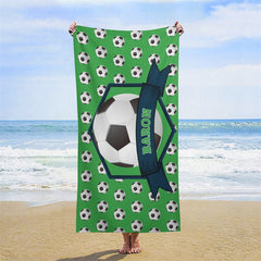 Lofaris Green Football Custom Name Boy Beach Pool Towel