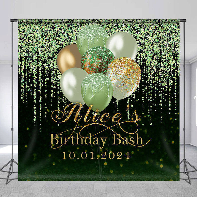 Lofaris Green Glitter Balloon Black Custom Birthday Backdrop