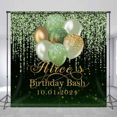 Lofaris Green Glitter Balloon Black Custom Birthday Backdrop