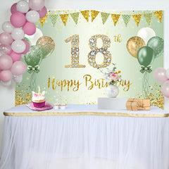 Lofaris Green Glitter Balloon Flag 18th Birthday Backdrop