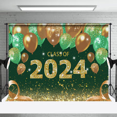 Lofaris Green Gold Balloon Class Of 2024 Graduation Backdrop