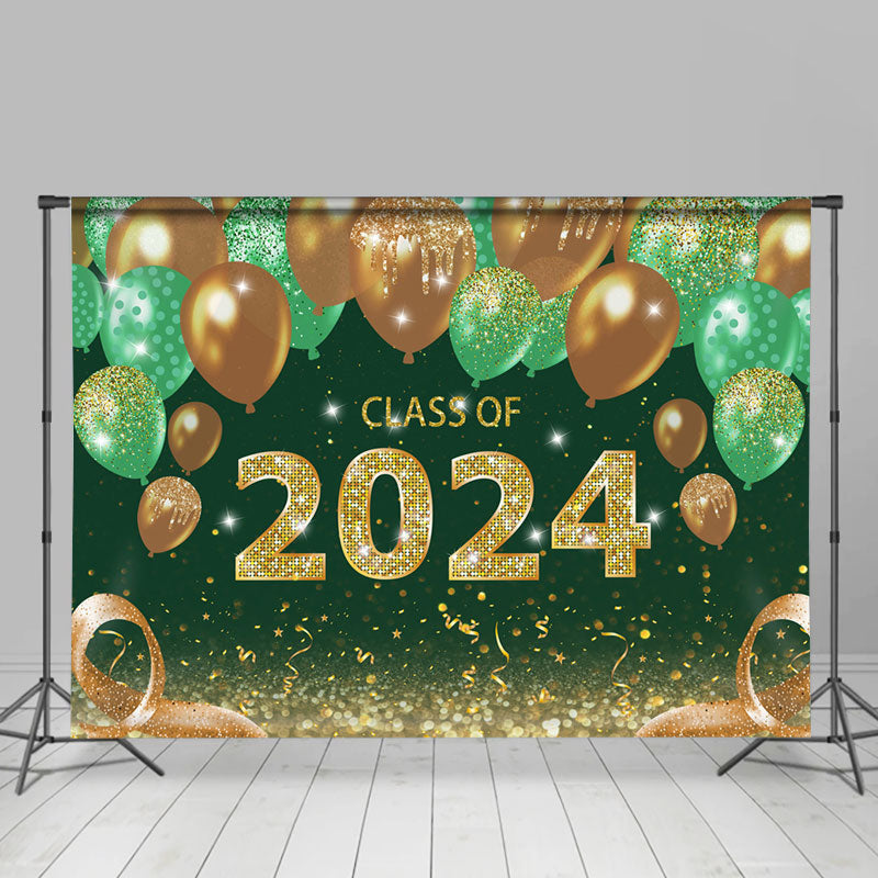 Lofaris Green Gold Balloon Class Of 2024 Graduation Backdrop