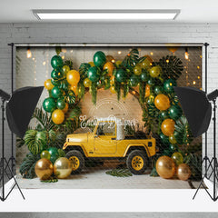 Lofaris Green Gold Balloons Plant Car Cake Smash Backdrop