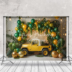 Lofaris Green Gold Balloons Plant Car Cake Smash Backdrop