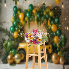 Lofaris Green Gold Balloons Plant Car Cake Smash Backdrop