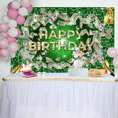 Lofaris Green Gold Diamond Dollar Cash Happy Birthday Backdrop