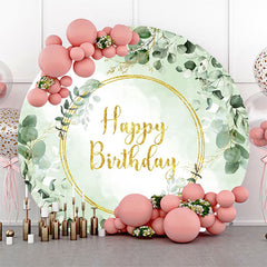 Lofaris Green Gold Glitter Greenery Round Birthday Backdrop