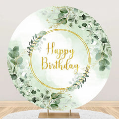 Lofaris Green Gold Glitter Greenery Round Birthday Backdrop