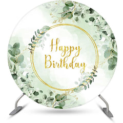 Lofaris Green Gold Glitter Greenery Round Birthday Backdrop