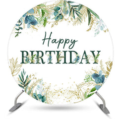 Lofaris Green Gold Leaves Round Happy Birthday Backdrop