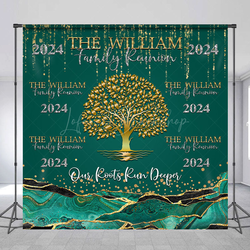 Lofaris Green Gold Marble Custom 2024 Family Reunion Backdrop