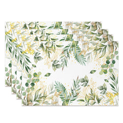 Lofaris Green Golden Leaves Dots Faded Set Of 4 Placemats