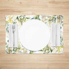 Lofaris Green Golden Leaves Dots Faded Set Of 4 Placemats