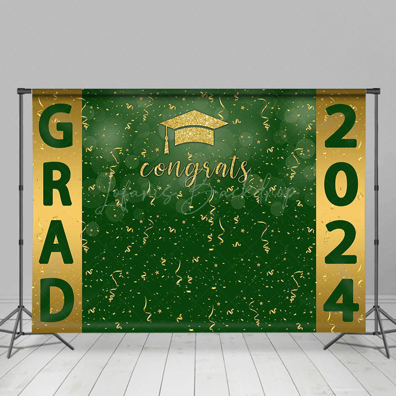 Lofaris Green Golden Ribbon Hat 2024 Graduation Backdrop