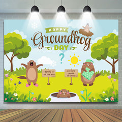 Lofaris Green Grass Spring Happy Groundhog Day Backdrop