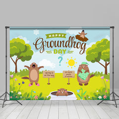 Lofaris Green Grass Spring Happy Groundhog Day Backdrop