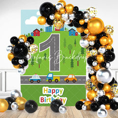 Lofaris Green Grassland Forest Road Sky 1st Birthday Backdrop