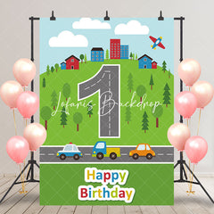 Lofaris Green Grassland Forest Road Sky 1st Birthday Backdrop