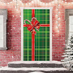 Lofaris Green Grid Gift Box Bowknot Christmas Door Cover