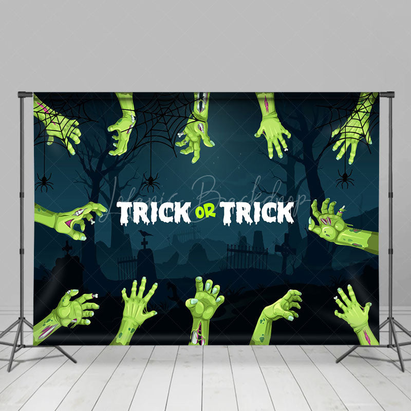 Lofaris Green Hand Trick Or Treat Cemetery Halloween Backdrop