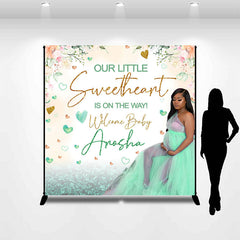 Lofaris Green Heart Floral Custom Photo Baby Shower Backdrop