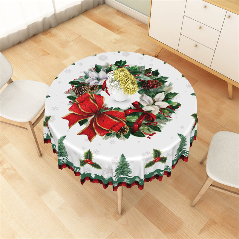 Lofaris Green Holly Red Bowknot Christmas Party Tablecloth