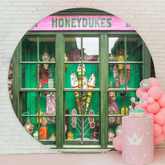 Lofaris Green Honeydukes Sweetshop Birthday Round Backdrop