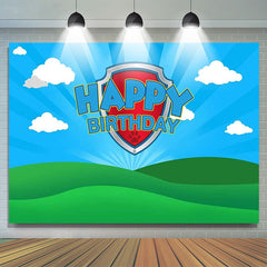 Lofaris Green Lawn Blue Sky Cloud Happy Birthday Backdrop