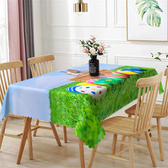 Lofaris Green Lawn Blue Sky Rabbit Eggs Easter Tablecloth