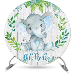 Lofaris Green Leaf Elephant Wood Round Baby Shower Backdrop