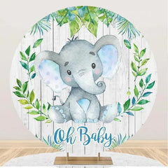 Lofaris Green Leaf Elephant Wood Round Baby Shower Backdrop